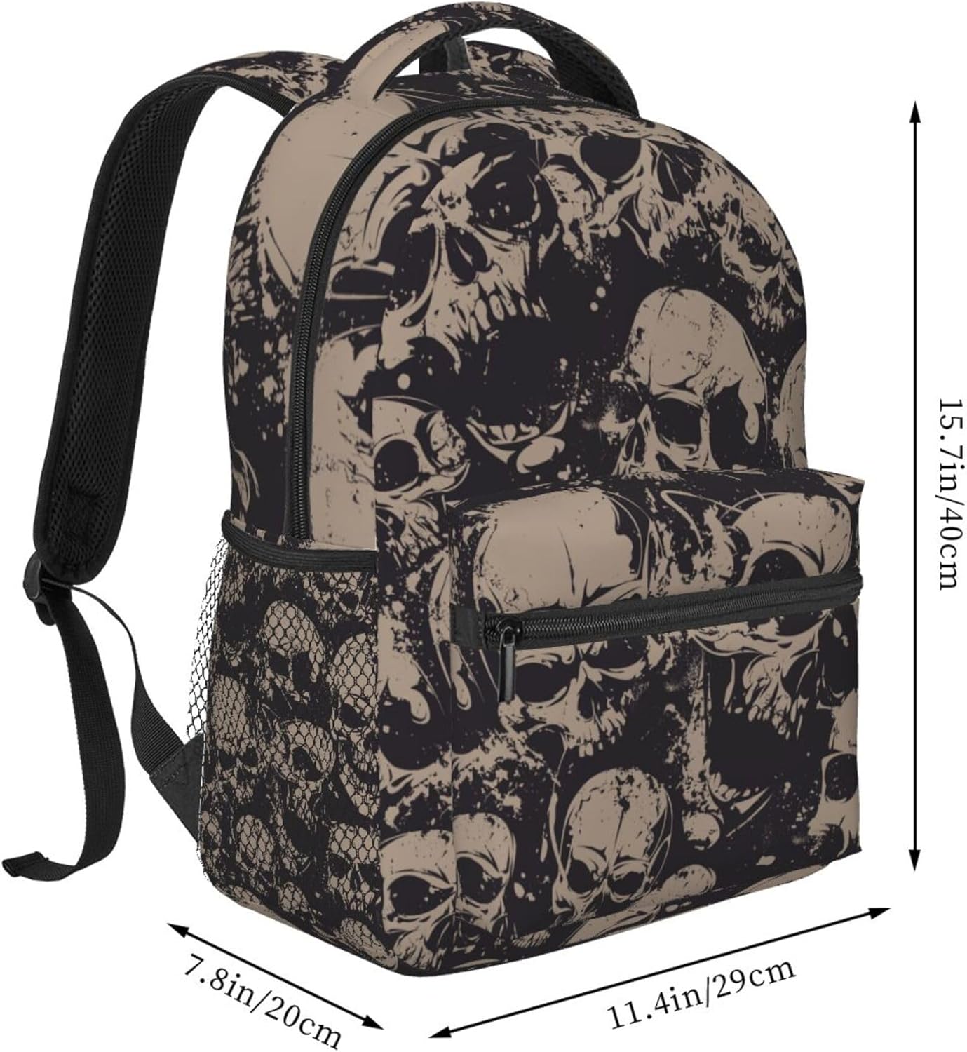 Retro Skull Lightweight Travel Backpack With Zipped Front Pocket Printed Laptop Bag Fashion Casual Daypack For Work, Hiking, Camping Unisex - Image 2