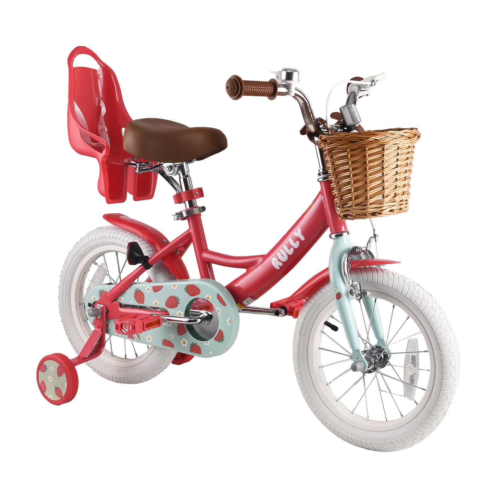 RULLY Fruit Kids Bike 12 14 16 Inch Bicycle for Girls Ages 2-7 Years, Training Wheels Included, Girl Bikes with Basket & Doll Seat