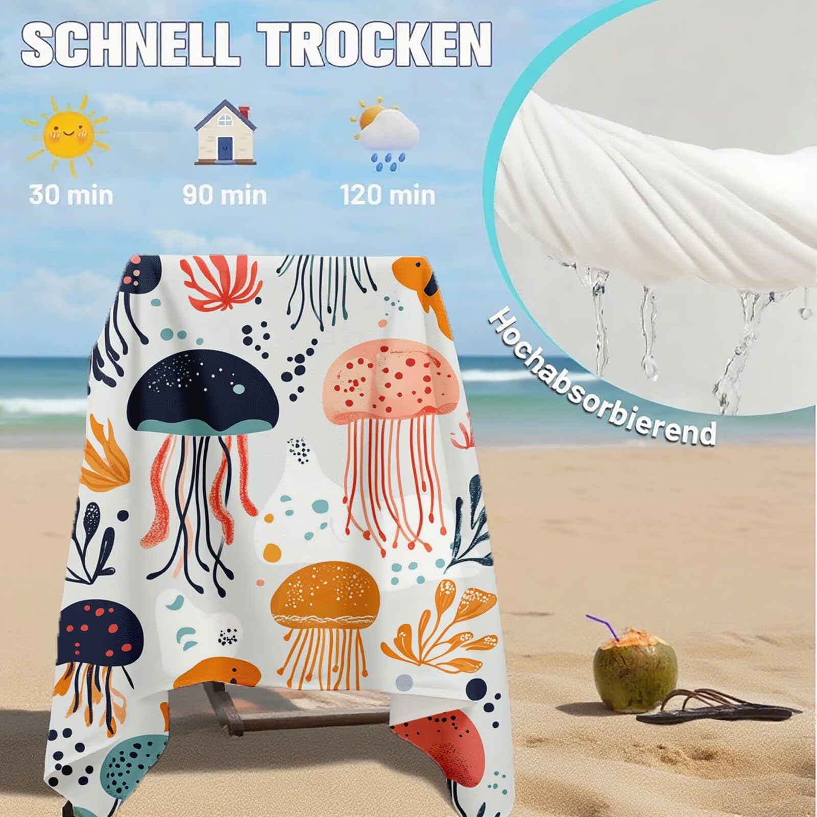 Toallas de Playa Microfibra Lindo Toalla Playa Grande 100 x 180 cm Mujer Hombre Secado Rápido Absorbente Toallas Gimnasio Suave Sin Arena Toalla Microfibra para Playas Piscina Viajes Camping Q-531