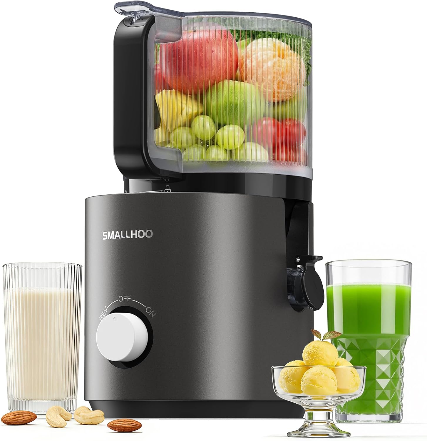 3-in-1 Cold Press Juicer, 7" Extra Large Chute Masticating Extractor, 120oz Capacity Juice Machine, Creamy Nut Milk & Natural Sorbet, Easy to Clean, High Yield, for Whole Fruits & Vegetables, White