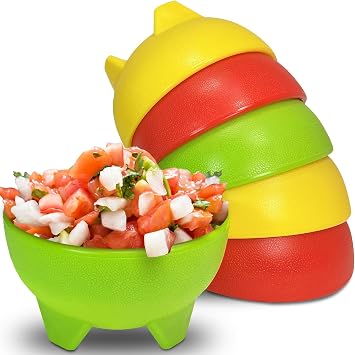Salsa Bowls 6 Pack Multi Color, 13oz BPA FREE Small Bowl Unbreakable Mexican Molcajete Chip Guacamole, Serving Dish, Sauce Cup, Side bowl, Snack, Chips, Dip, Nuts, Candy, Ice Cream, Party Use