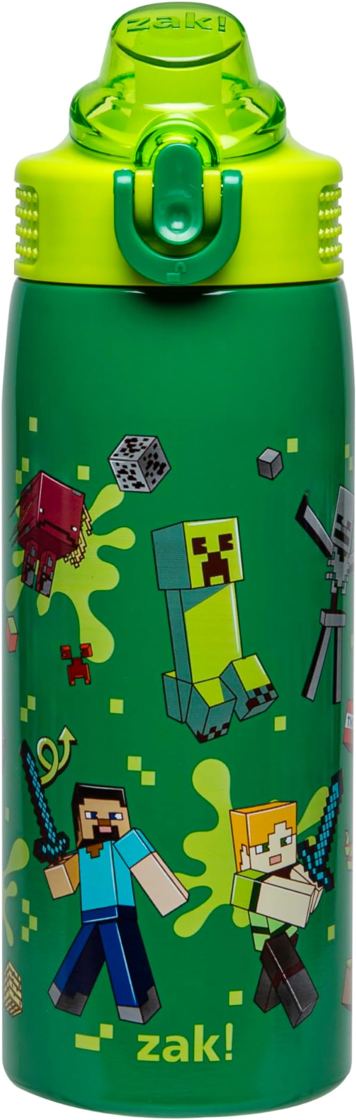 Minecraft Sage Kids Water Bottle For School or Travel, 19oz Stainless Steel Water Bottle With Straw, Handle, and Leak-Proof, Pop-Up Spout Cover (Steve, Alex, Mobs)