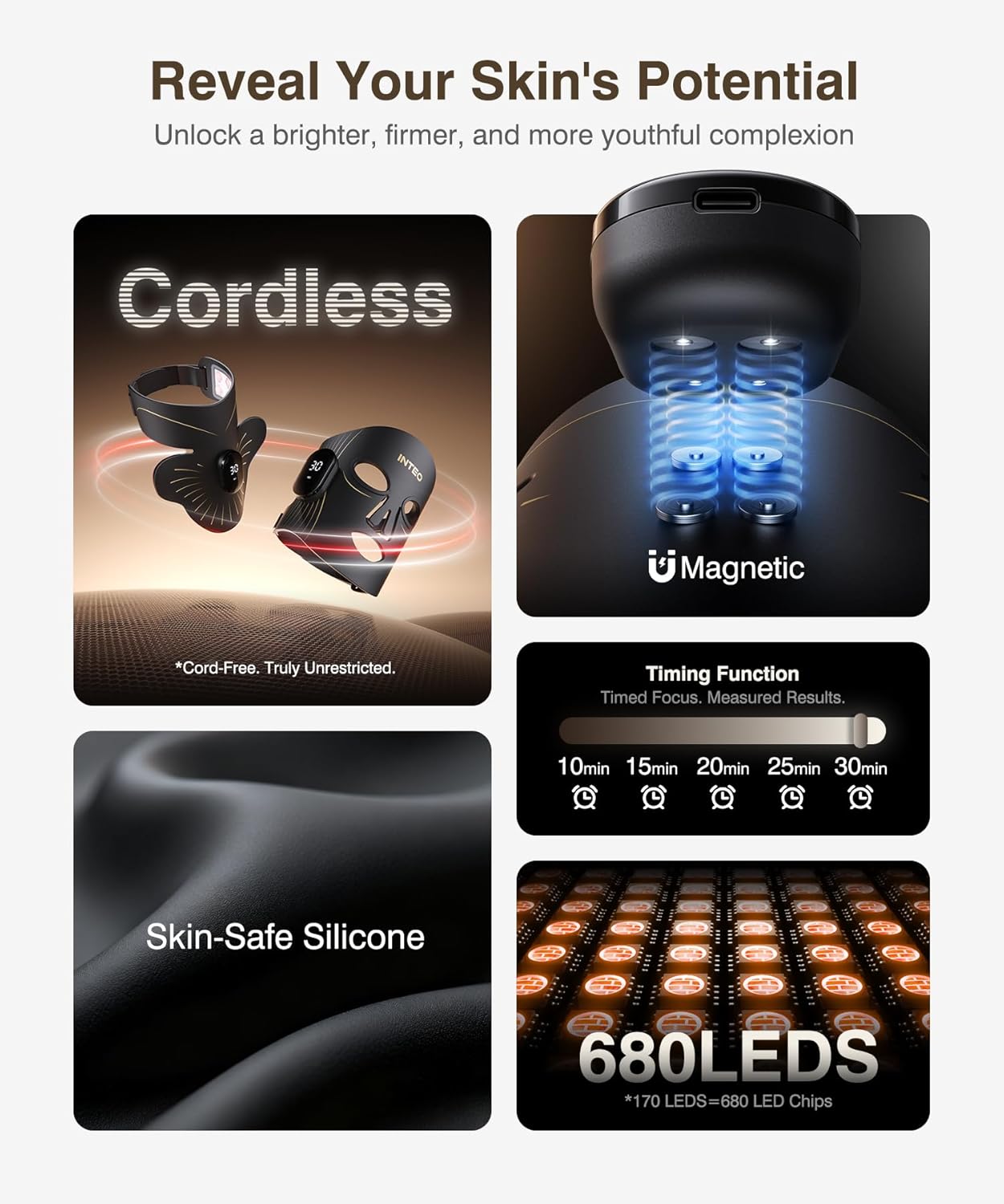 Red Light Therapy for Face and Neck, 4 Modes Cordless Face Mask Light Therapy with Neck Masks, 850nm Infrared & Red Light Mask, 2000mAh Rechargeable Light Therapy Skin Care at Home (680 Beads) - Image 5