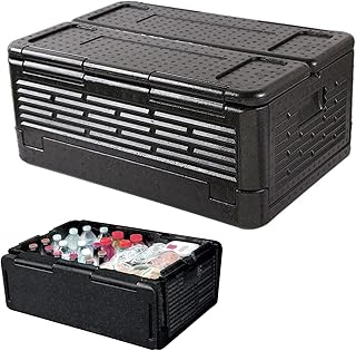 Boîte Isotherme Pliable 40L, Glacière Isotherme avec Couvercle Intégré, Warm Halten Oder Kalt, Multifonction Boite Traiteur pour Camping, Pique-niques, Transport des Aliments, Noir, 60 x 41 x 25 cm