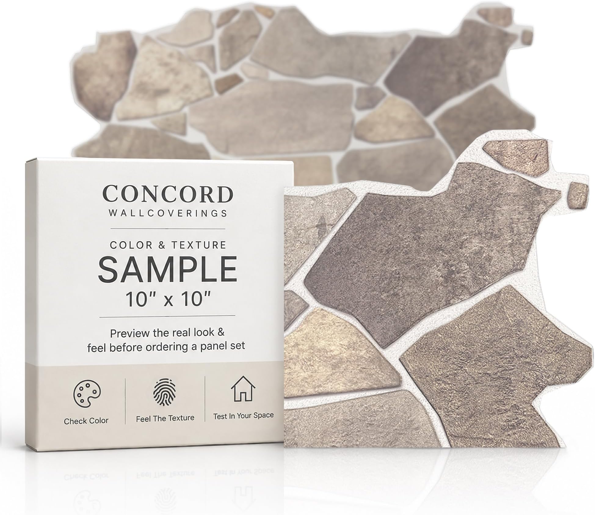 Sample 3D Faux Stone Wall Panel, 10" x 10", Material & Finish Preview
