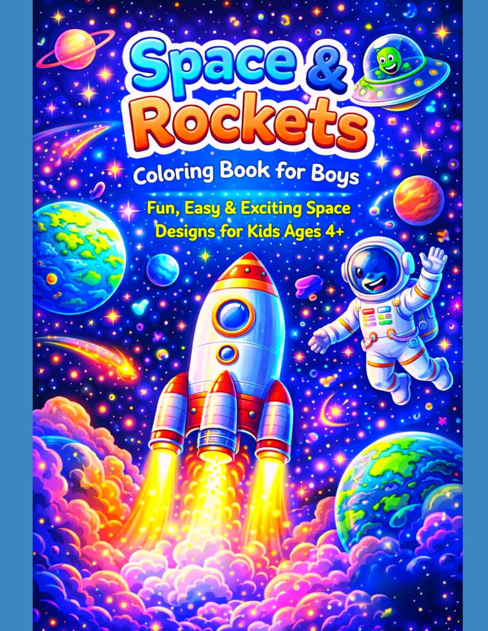 Space & Rockets Coloring Book for Boys: Fun and Education Astronomy Designs with Astronauts ,Planets ,Aliens and Spaceships