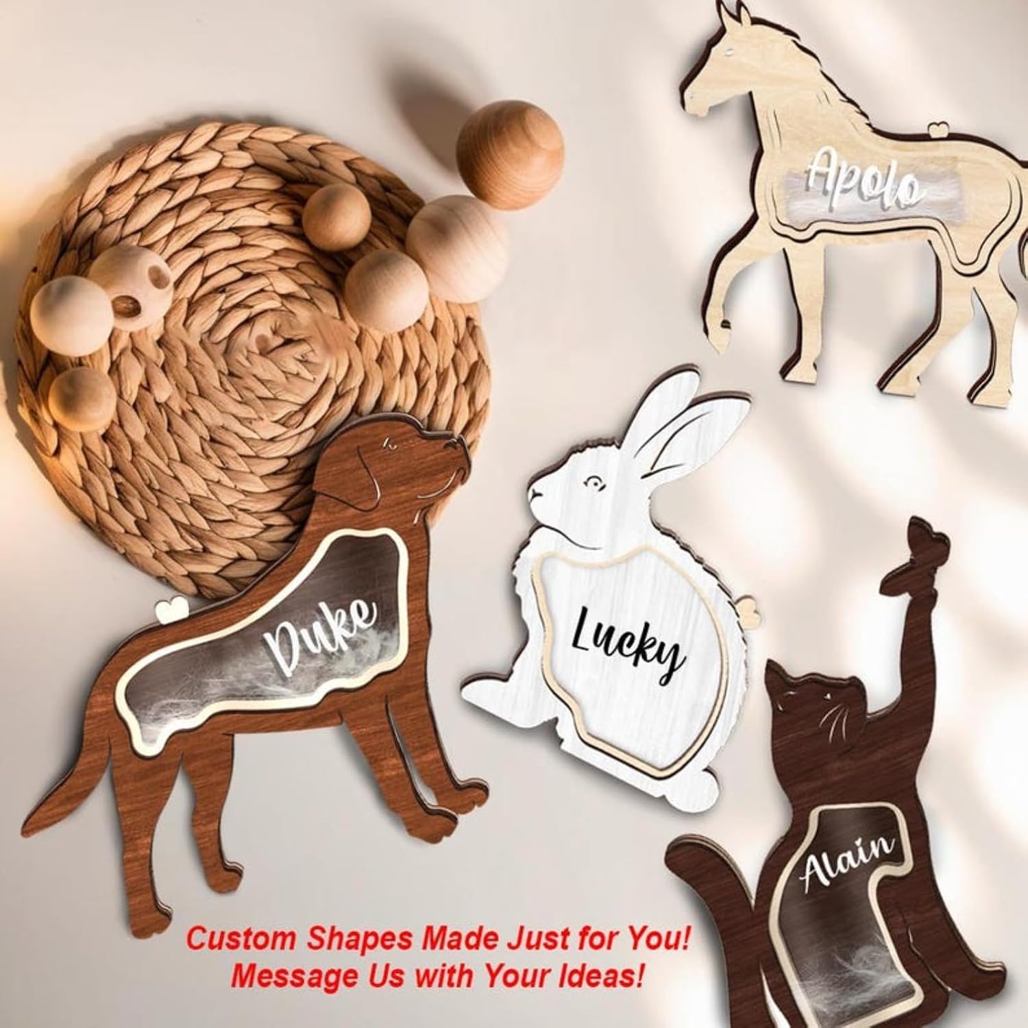 Personalized Pet Hair Keepsake Box,Custom Name Wooden Dog/Cat Memorial Figure for Pet Fur,Pet Memorial Gift,Pet Loss Gift,Dog Lover Friends Storing Hair Teeth Ashes image 2