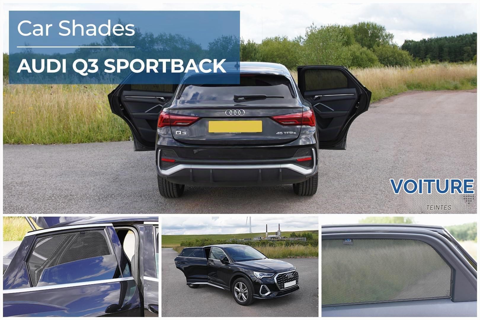 Car Shades Jeu de Pare-Soleil sur Mesure pour Voiture | compatible avec Audi Q3 (F3N) Sportback 2019- (2-pièces)