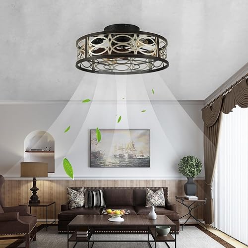 Miniatura 7 de Ventiladores de techo enjaulados de 20 pulgadas con luces y control remoto, ventilador de techo sin aspas, control remoto reversible de 6