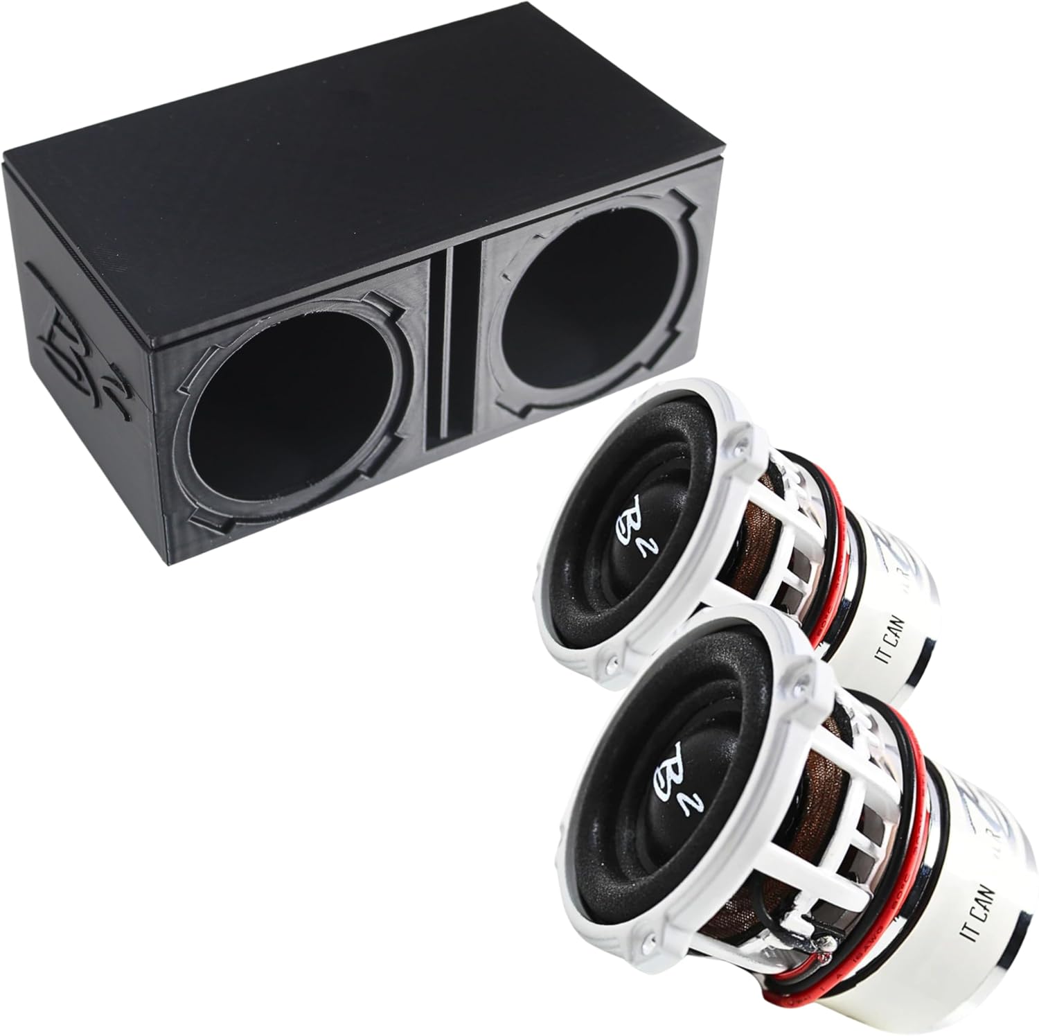 Dual Ported Subwoofer Box Enclosure w/2x Rampage RC2 2" Mini Subwoofers (B2-DUALVRC2-BK-PKG)