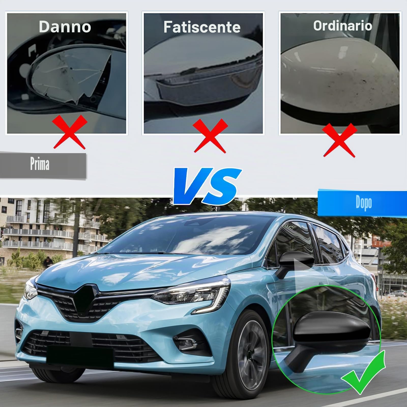 Cappuccio Dello Specchietto Retrovisore Compatibile con Renault Clio MK5 2019-2025, Tappo Copri Copertura per Auto, 963738293R 963749543R -1 Paio Nero | Calotta per specchietto retrovisore sinistro e destro, nero, 963738293R 963749543R