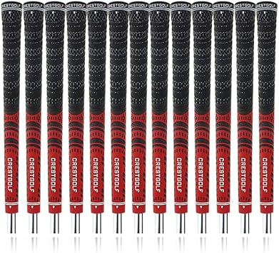 Amazon 13本セット ゴルフグリップ ゴルフクラブ用パーツ 滑り止めラバー ゴルフ 綿コード グリップ バックライン無し 軽量 綿コード 標準サイズ レットブラック Crestgolf グリップ