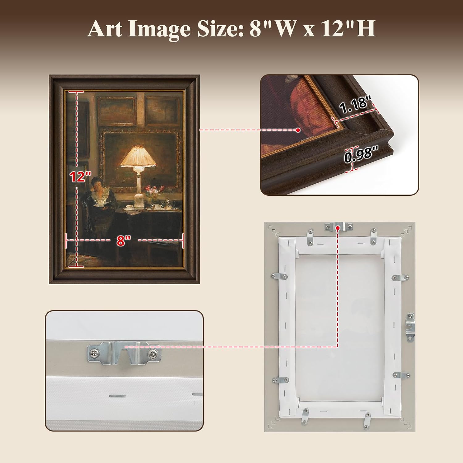 Vintage Small Framed Reading Canvas Wall Art for Bedside Tables Bookshelves