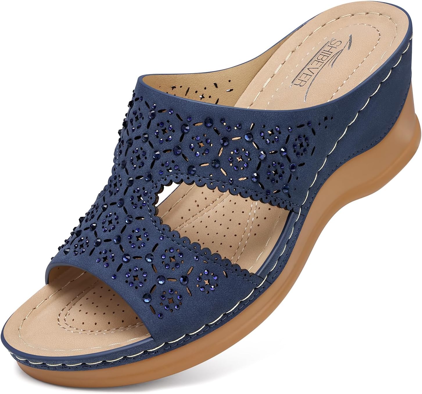 SHIBEVER Wedge Sandals for Women Dressy: Summer Slip On Womens - Slide Comfortable Walking Platform Sandals