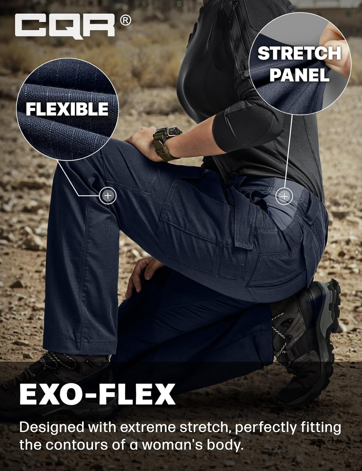 CQR Women's Flex Stretch Tactical Pants, Water Resistant Ripstop Cargo Work Pants with Pockets for Outdoor & Hiking - Image 8