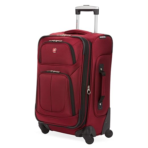 SwissGear Sion Softside Expandable Luggage – Carry-On Suitcase with 360 Degree Wheels & Retractable Handle – 21 Inch, Perfect for 1-3 Night Trips – Burgundy