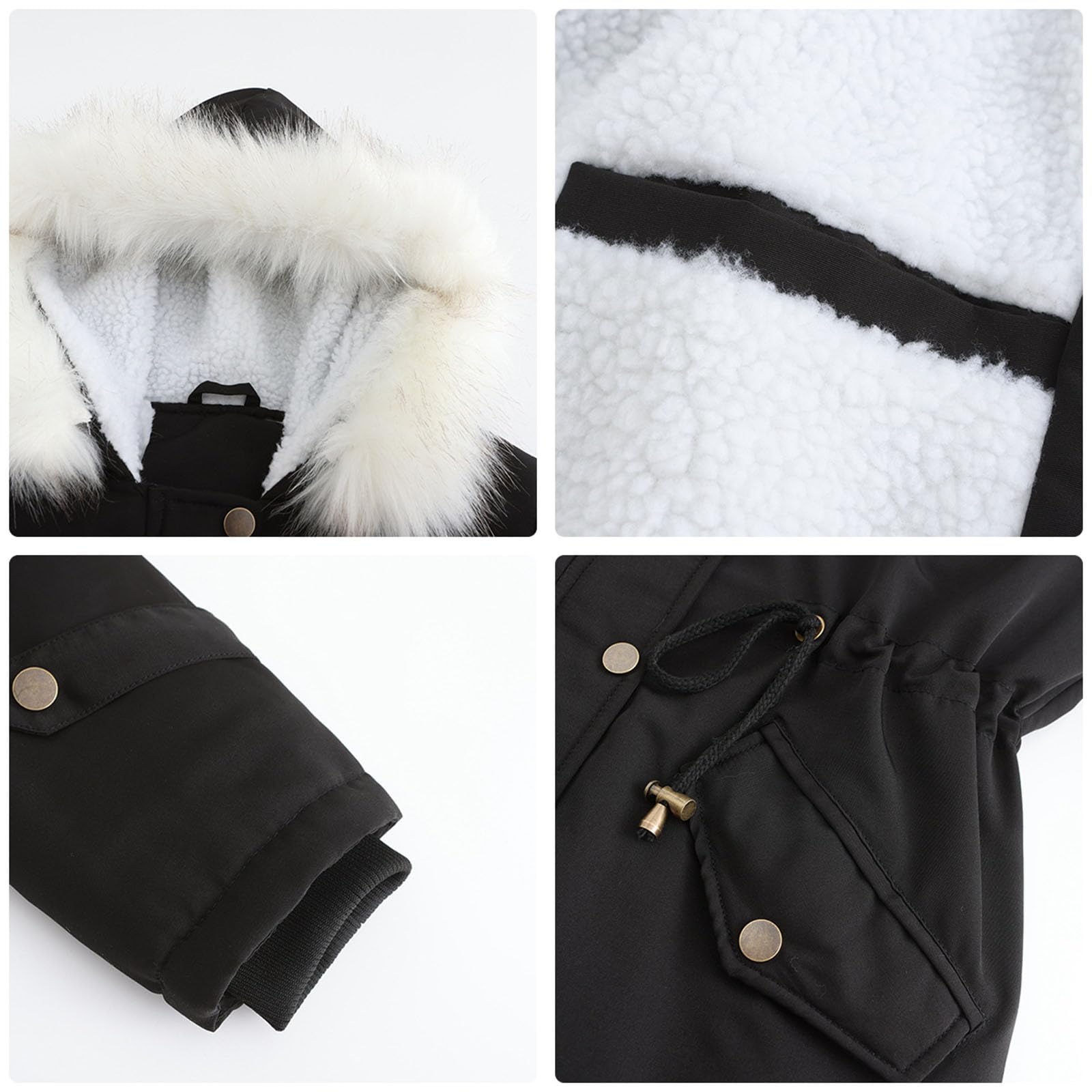 Generisch Winterjacke Damen Lang Wintermantel Gefüttert Warm Winterparka mit Teddyfell Gefüttert Daunenmantel Steppmantel Damen-Mäntel Jacke Parka Fleecemantel Skijacke