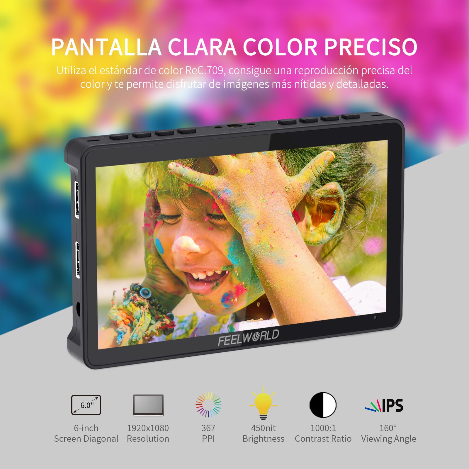 Feelworld F5 Pro V2 6 Pulgadas Monitor de Campo de cámara DSLR 3D LUT con Kit Externo Instale el Equipo IPS FHD1920x1080 4K HDMI / 5V Entrada Tipo c（Incluye batería F750）