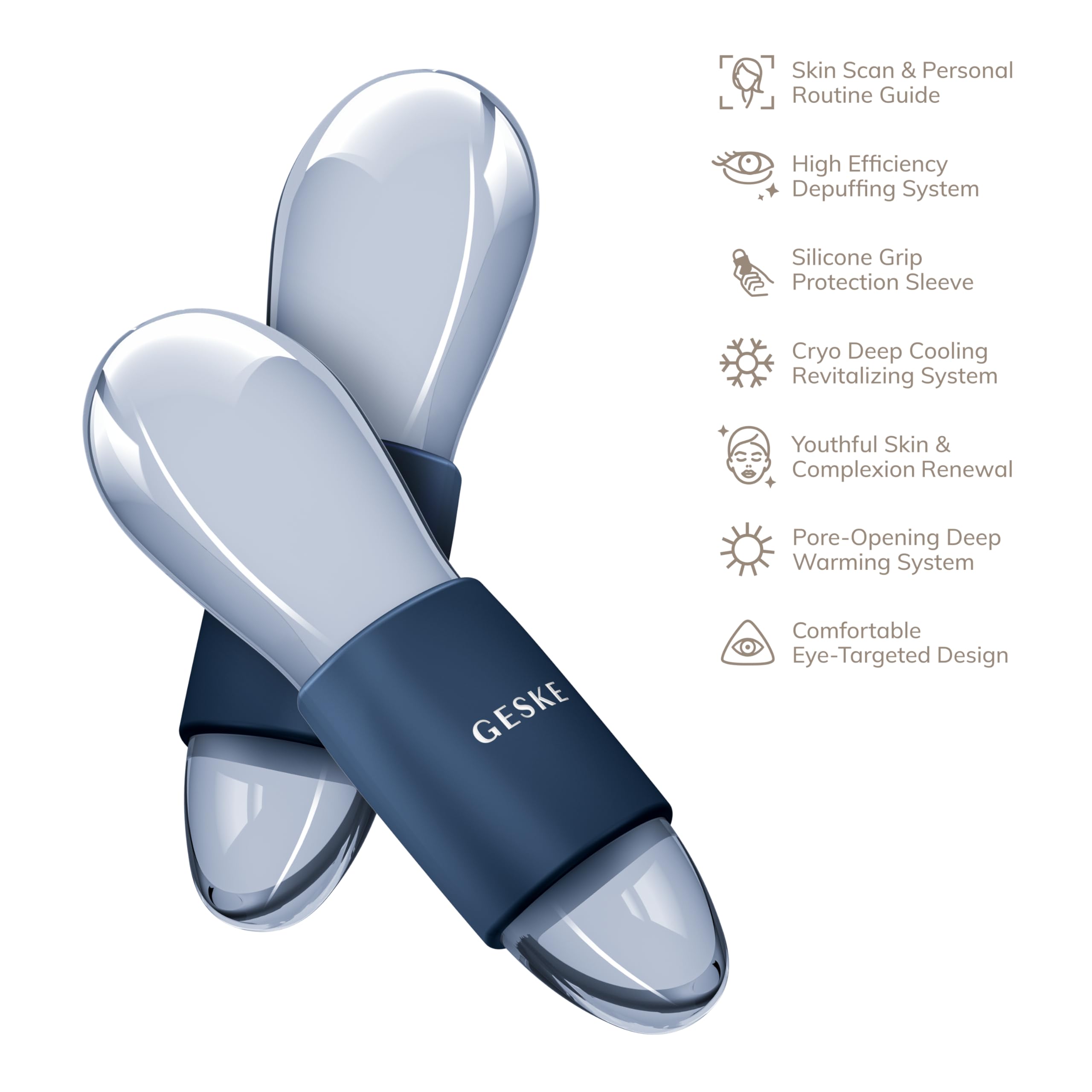 GESKE SmartAppGuided™ Cool & Warm Duo Eye Massager | 7 in 1 | Zwei Massagekugeln | Batterielose Wärme- & Kühltechnologie | Gegen Augenringe & Tränensäcke | Anti-Aging | Professionelle Hautpflege