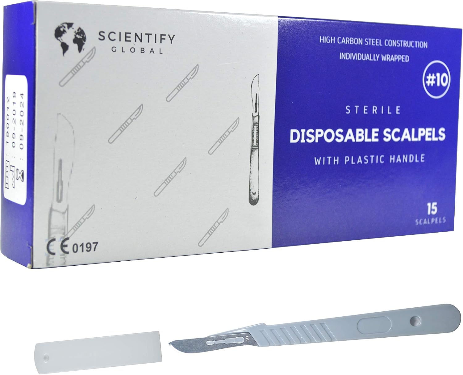 Disposable Sterile Scalpels (15 Pack) - Size #10 High Carbon Steel Blades with Plastic Handle for Dermaplaning, Crafts, Podiatry, Wood Model Making, Mycology, Plant Cutting & More