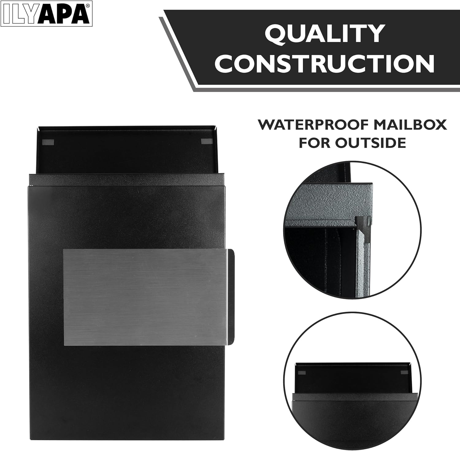 Ilyapa Modern Mailbox Wall Mount Mailboxes for Outside with Lock, Keys & House Numbers - Large Wall Mounted Mail Box, Locking Security Box - Stainless