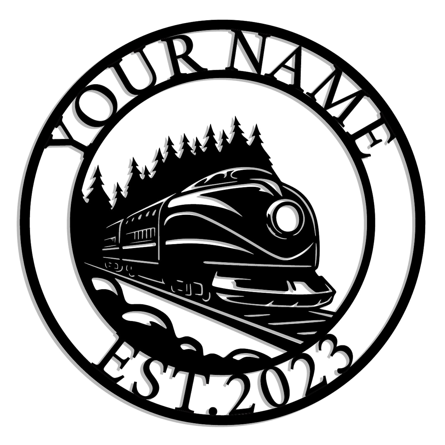 Kissesuu Style-1 Personalized Train Name Metal Art Sign, Custom Steam Engine Train Locomotive Metal Wall Art, Custom Train Metal Sign, Outdoor Metal Wall Art,Front Door Sign, Train Head On Rail Metal (Style-1)