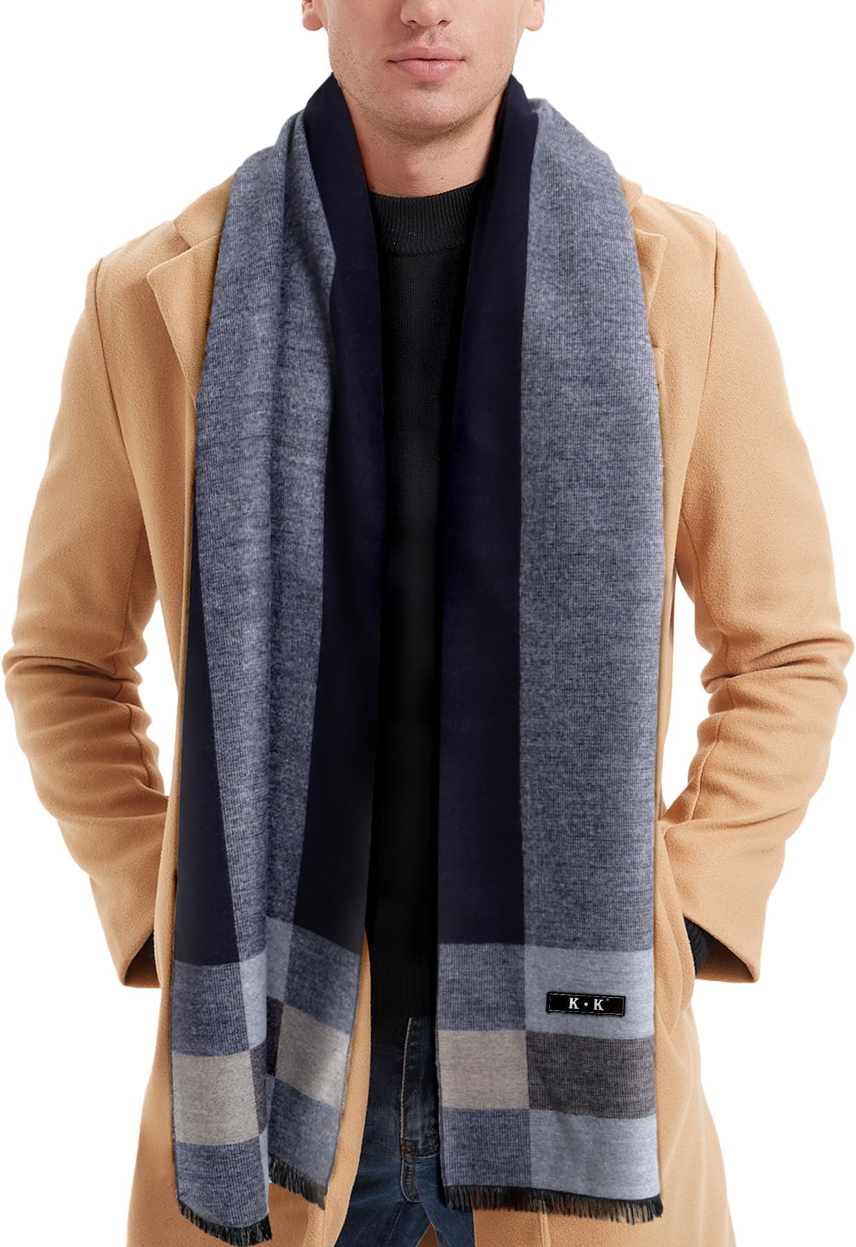 Mens Scarf - Winter Scarf for Men Tartan Warm Plaid Long Scarves Classical Cashmere-like Knitted Scarf Shawl Neck Wrap