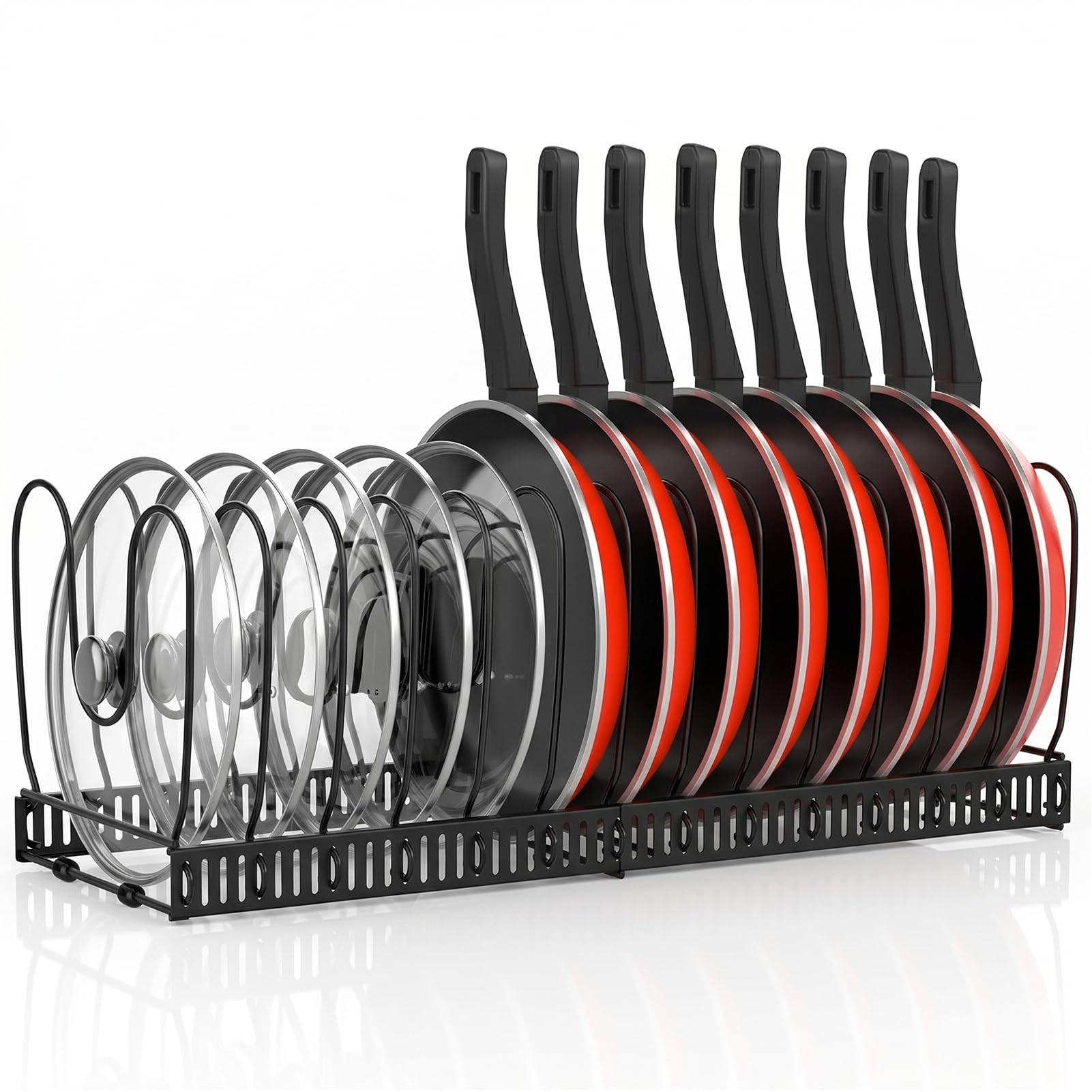Pfannen Organizer,Doppelseitiger Pfannenhalter,Topfdeckelhalter Mit 8 Verstellbaren Teiler,Topf Organizer,Topfhalter Aufbewahrung Organizer Mit 3 Diy-Methoden,Für Küchenschränke Und Schubladen