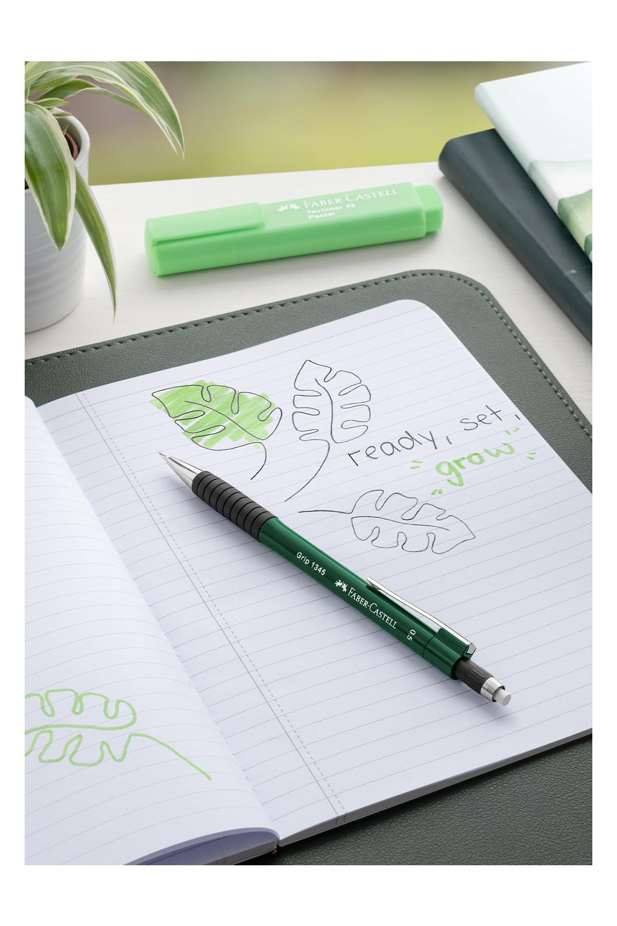 Portaminas Faber Castell Grip HB 0.5mm Verde con goma (12 unidades)