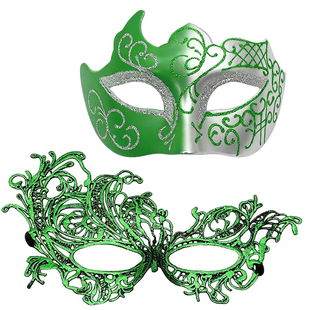 HAJXXMM Couple Mask Masks, Venetian Masquerade Masquerade Mask, Costume Masks for Women Men Halloween Carnival Party -Green