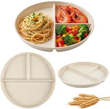 Portion Control Divided Plates, Divided Dinner Plates Unbreakable Plastic Diet Plates Tray Reusable Picnic Dishes for Adults Kids Home Camping Parties F4-FGCP