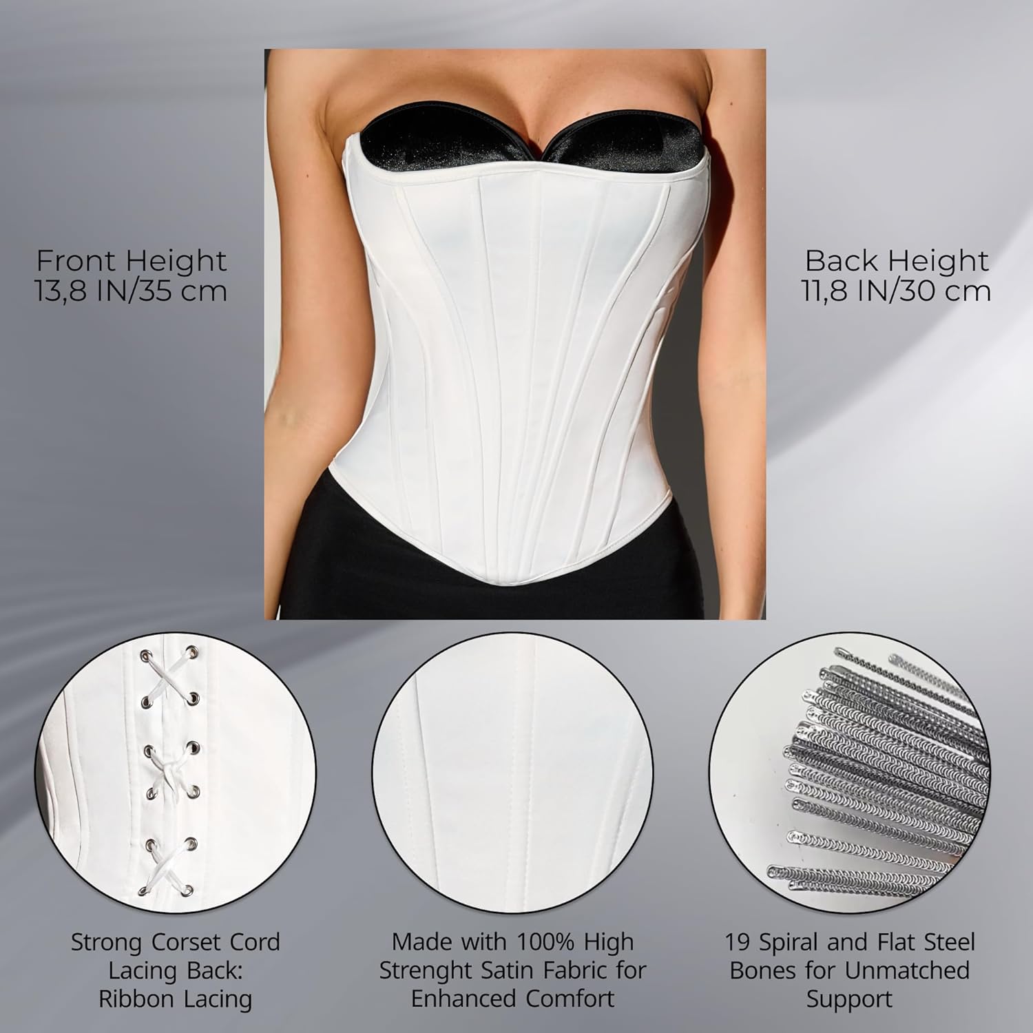 Overbust Corset Top for Women - 15 Steel Boned Lace Up Bustier Perfect Corset for Bridal Wedding or Cosplay - Image 2