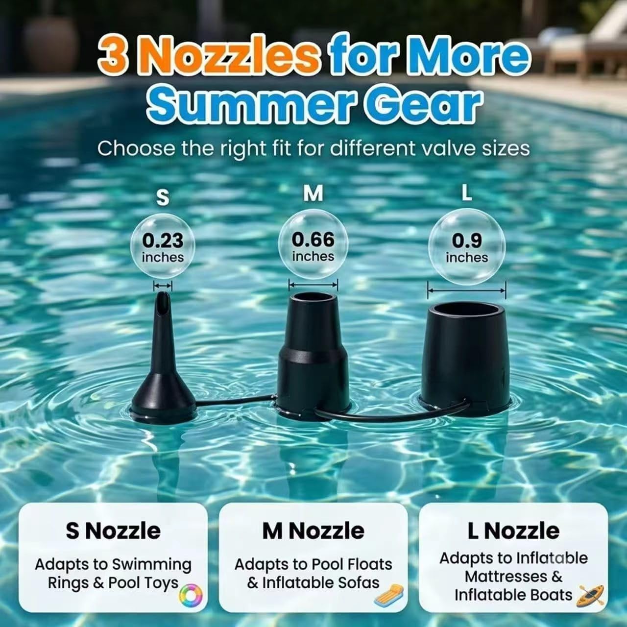 Portable Air Pump with 3 Nozzles 5kPa for Inflatables Mattress Pool Floats Toy Water Raft Bed Boat Pool Toy with 110 US Adaptor and Car-Powered 12v-DC
