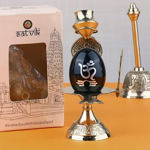 Miniatura 2 de SATVIK - Estatua de latón de 5 pulgadas de señor Shiva Linga Lingam Shivling Mahadev piedra negra Shivling con Shesnag, Trishul, Abhishek Patra