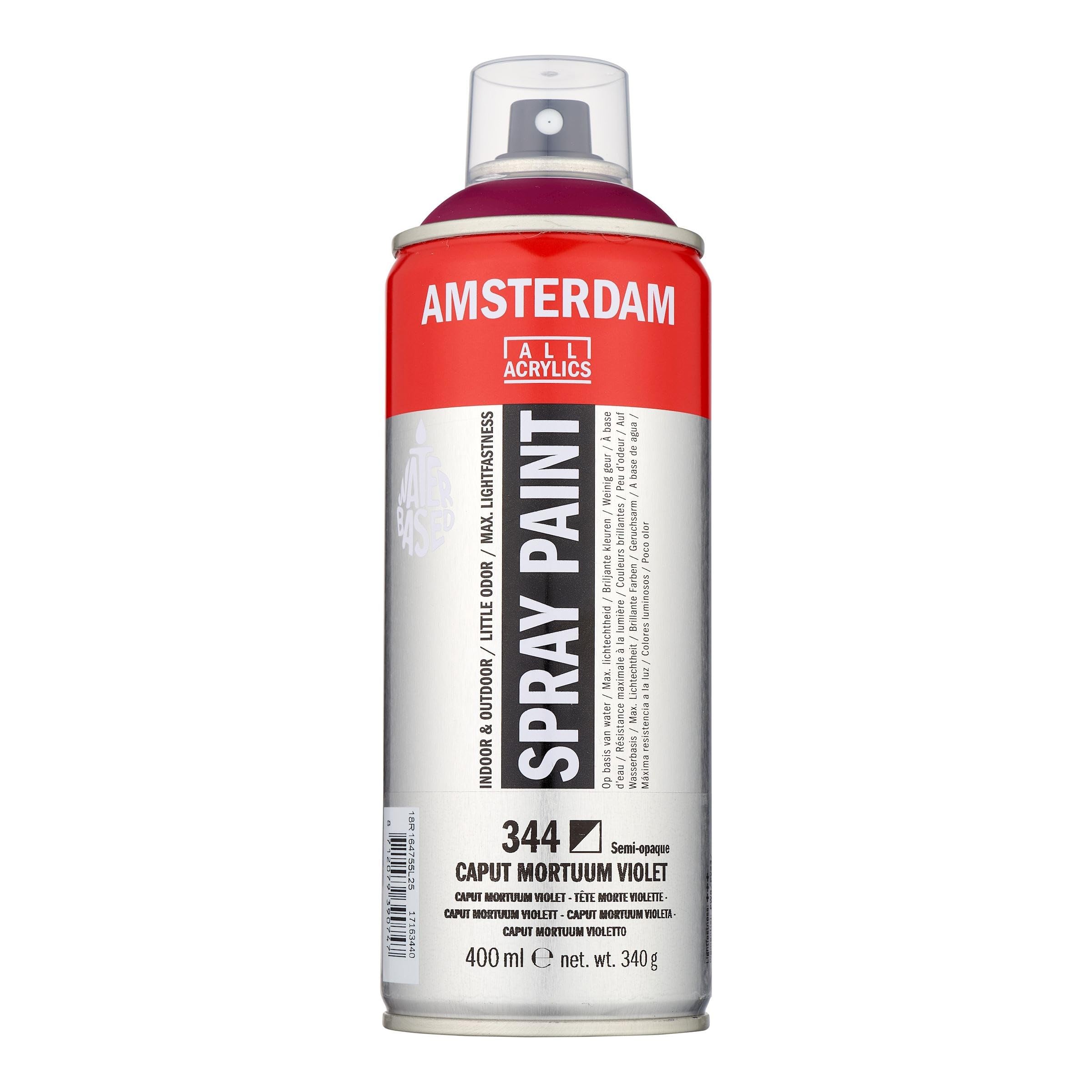 Amsterdam Spray Paint - Caput Mortuum Violet 344 - Water-Based, Semi-Opaque, 400 ml, Lightfast, Low-Odor, Versatile Surfaces - Ideal for Studio Use