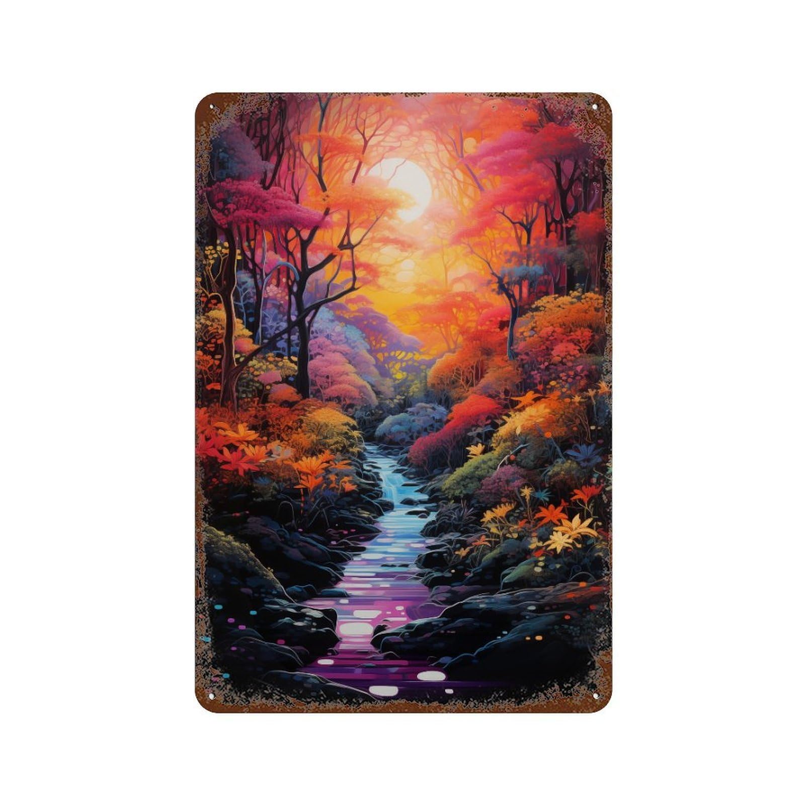 Rusty Metal Tin Sign with Enchanted Forest Pathway-3 Design 11.8"x7.9", for Farmhouse, Kitchen And Entryway Decor, Classic Wall Plaque