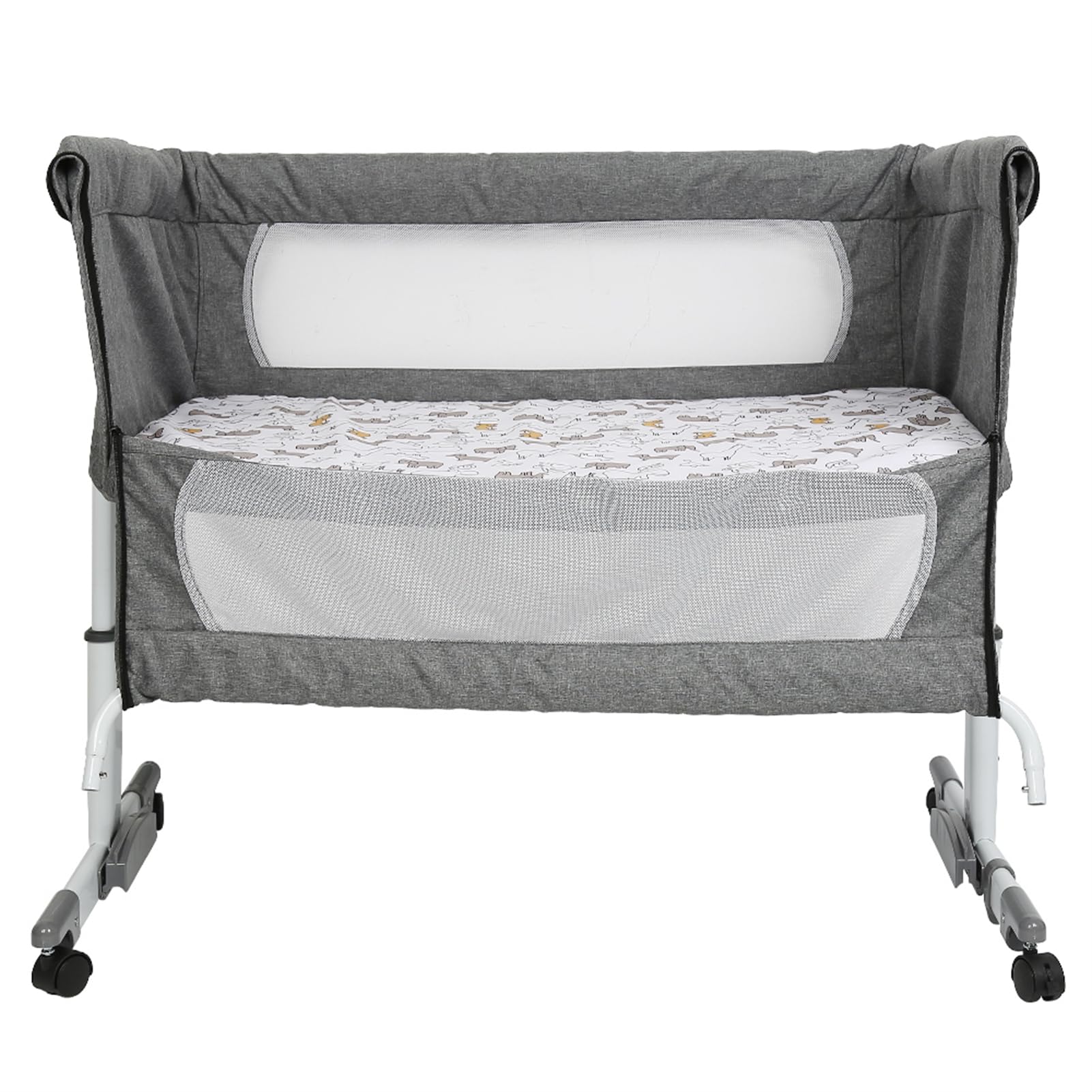 homewell Beistellbett Baby, 2 in 1 Babybett und Babywiege, Kinderbett mit Rollen, Moskitonetz, Lagerungstasche und Matratze, Höhenverstellbar Struktur aus Aluminiumlegierung (Stil 1, Grau)