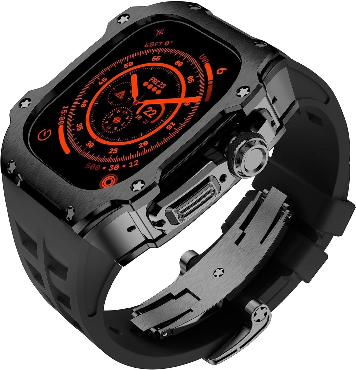 SCHIK RM Style Stainless Steel Watch Case+Sport Rubber Watch Band Men Women Watch Mod Kit，For Apple Watch Ultra 49MM Diy Modification Kit Replacement Watch Bracelet Accessories