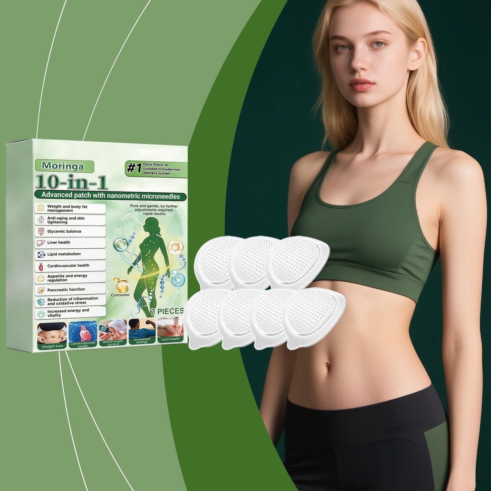Moringa x Berberine Plaster 10 w 1, nano Microneedle odchudzająca, naturalna plaster odchudzający, płaski brzuch, łatwa w aplikacji, niewidoczna, dla mężczyzn i kobiet