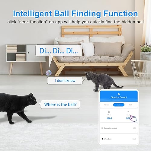 Miniatura 5 de Juguete interactivo inteligente para gatos, bolas móviles con control de aplicación, 3 modos de bola rodante activa con carcasa reemplazable, bola