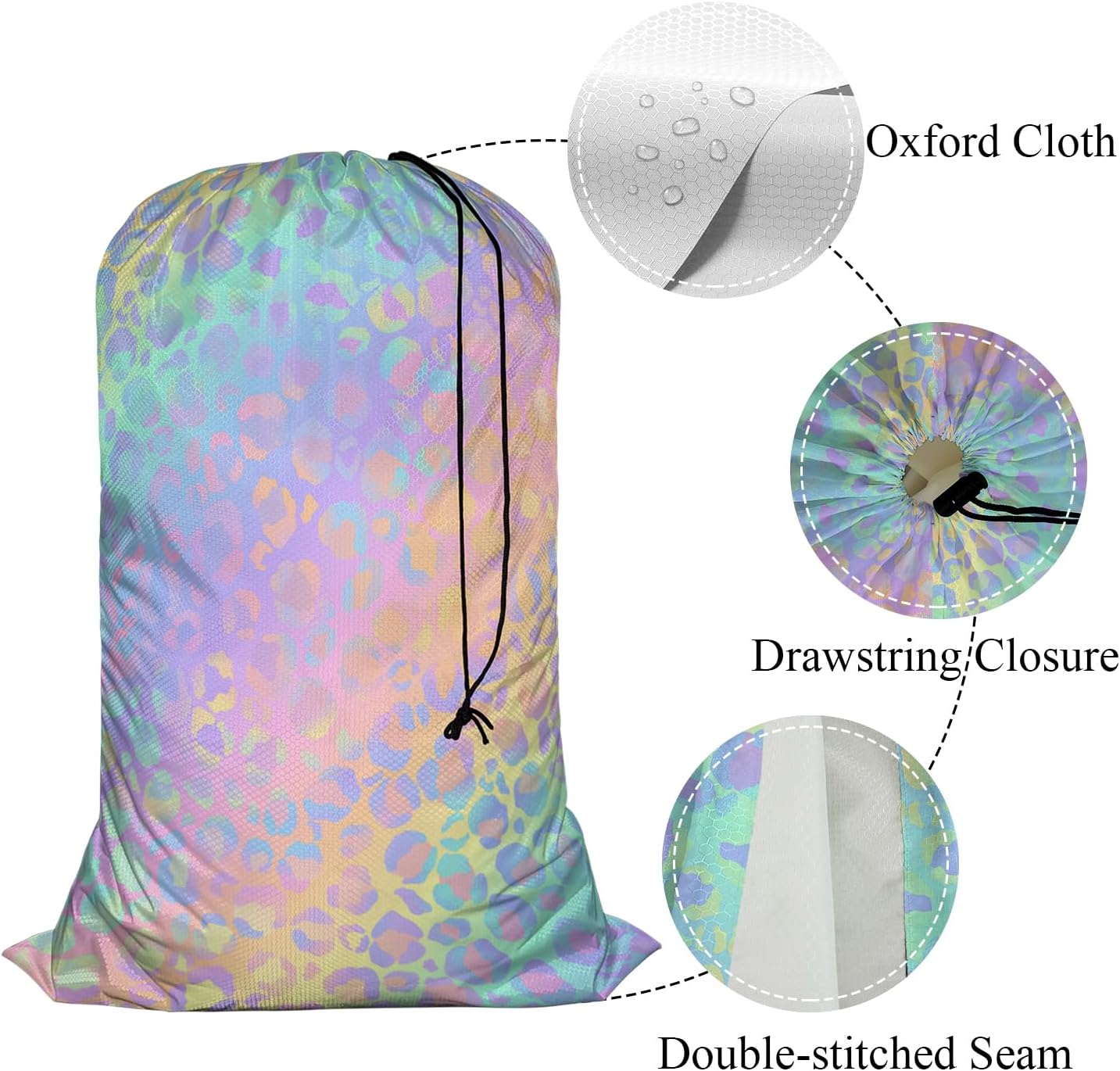Swono Leopard Print Drawstring Portable Large Capacity Laundry Bags Animal Fur Spots Pattern Mammal Wildlife Storage Baskets for Bedroom, Bathroom, Dorm, Dining Room image 3