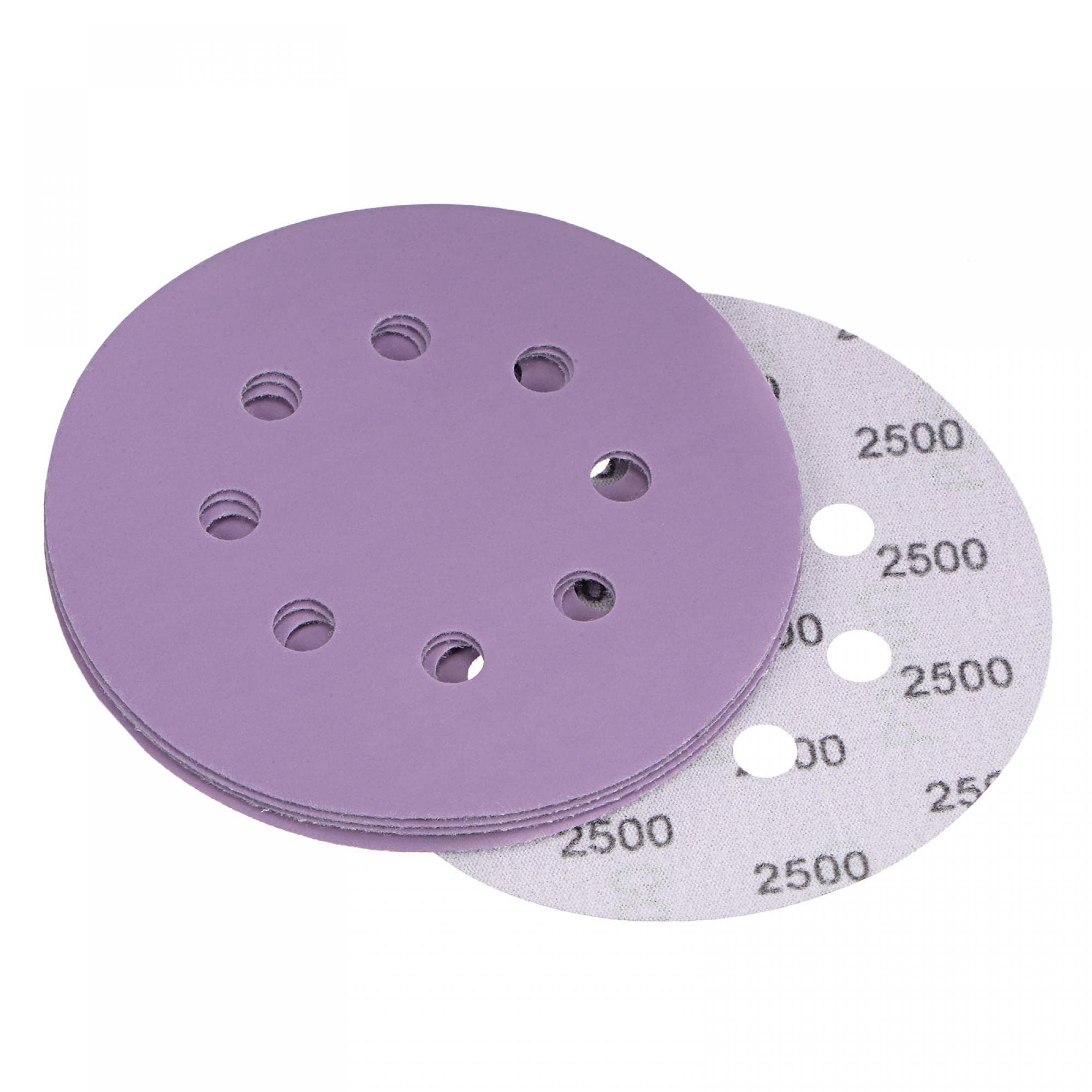 uxcell 5Pcs 5-Inch Purple Sanding Discs 2500 Grits 8 Hole Hook and Loop Professional Aluminum Oxide Sand Paper Wet Dry Polish for Wood Metal Paint
