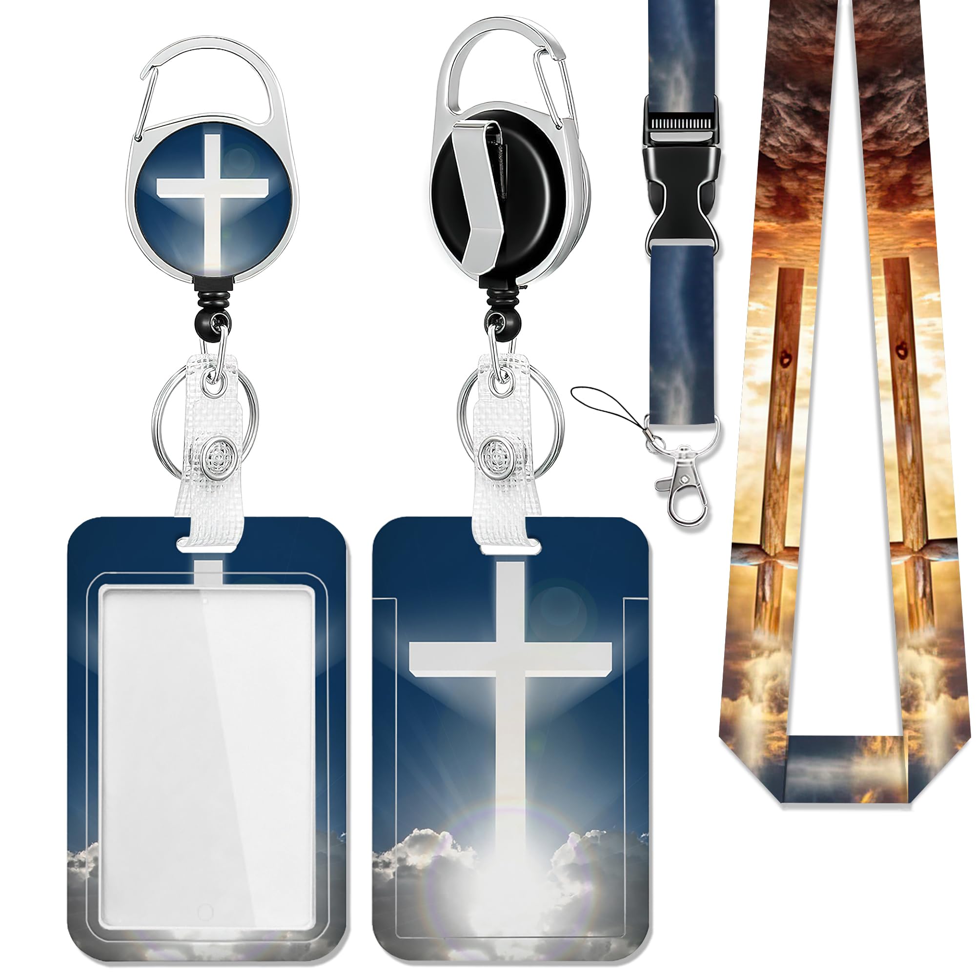 Lanyards for Id Badges, Cross Heaven Badge Holder with Retractable Reel Clip, Cute Work Name Tags Keychain Lanyard ID Card Protector Cover Case,Funny
