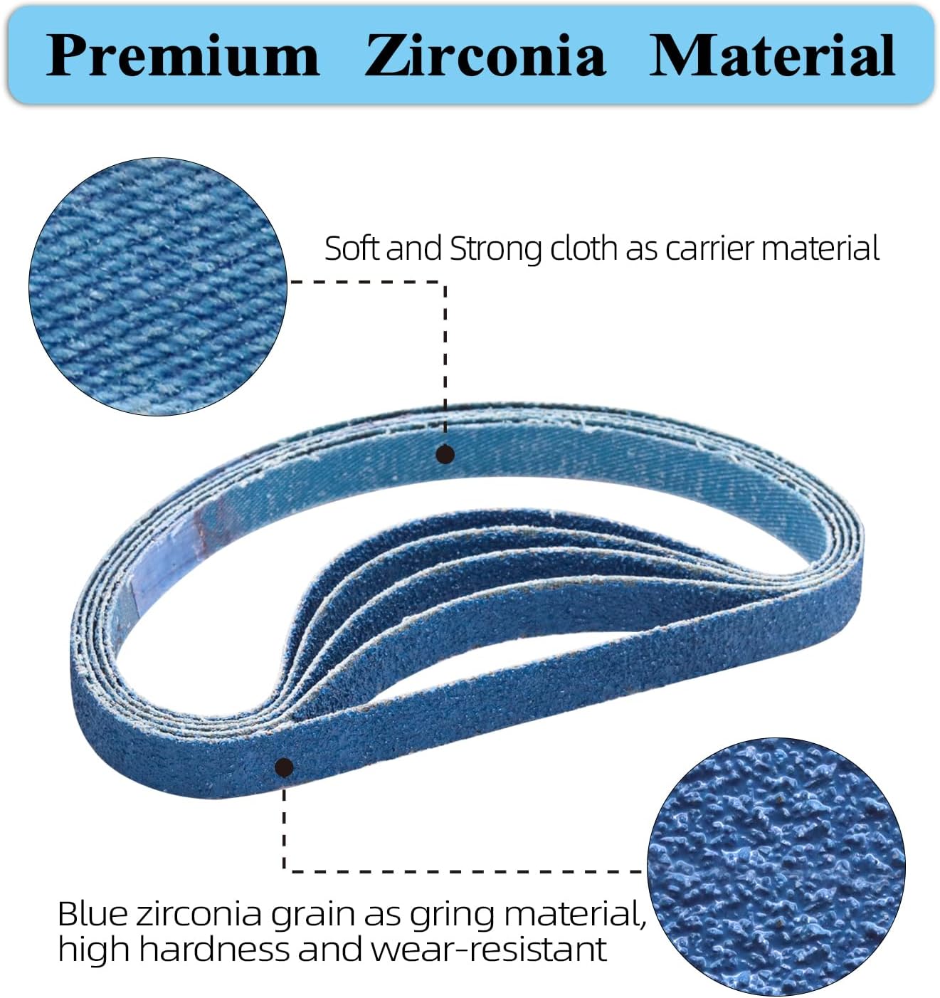 30 Pcs 3/8x13 Inch Zirconia Sanding Belts, 60 Grit Zirconia Sanding Belts for Air Belt Sander, 3/8 x 13 Sanding Belts for Metal Grinding (3/8x13in, 60 Grit)