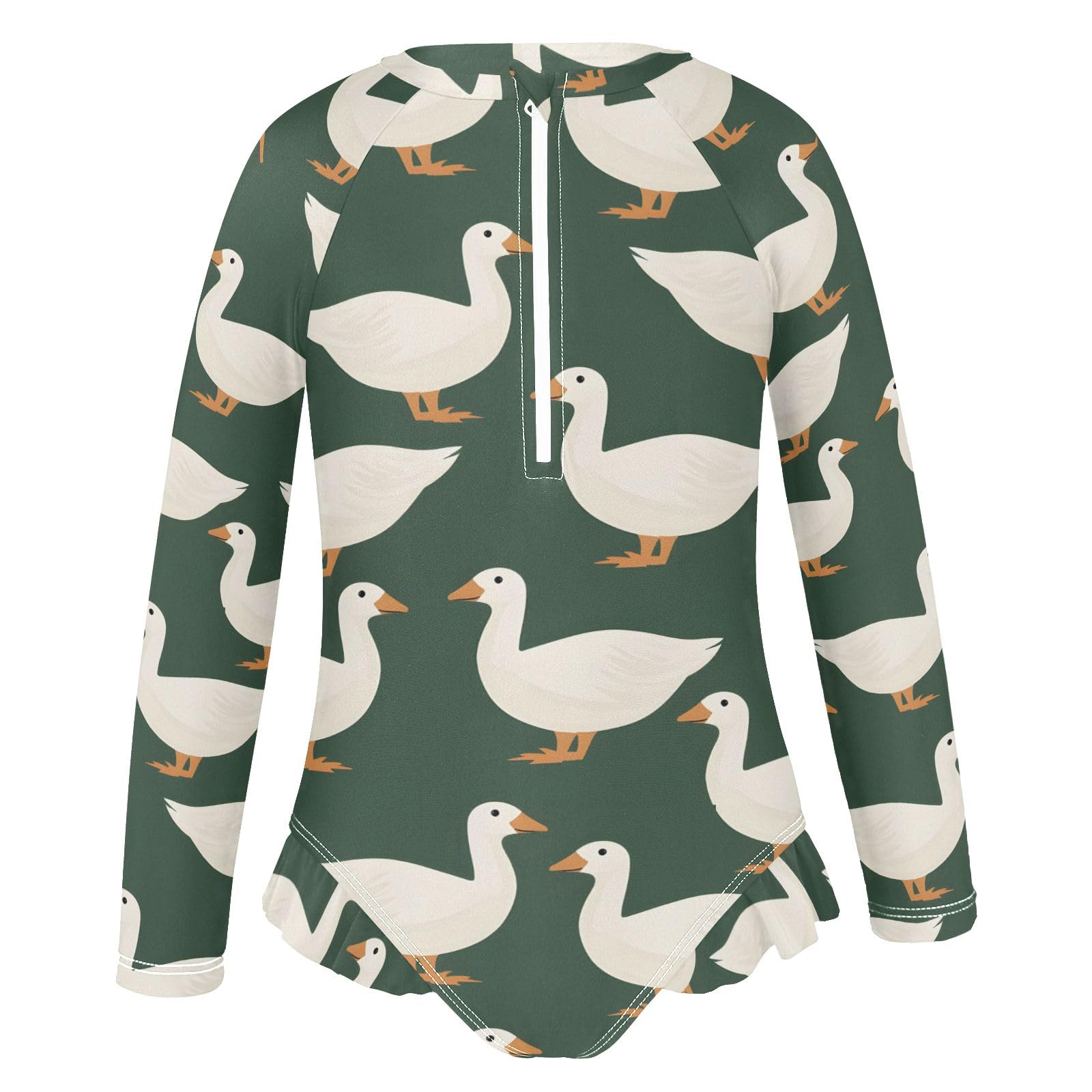 ALAZA Swimsuit for Girls Long Sleeve Rashguard Bathing Suit White Duck Green Quick Dry 4T