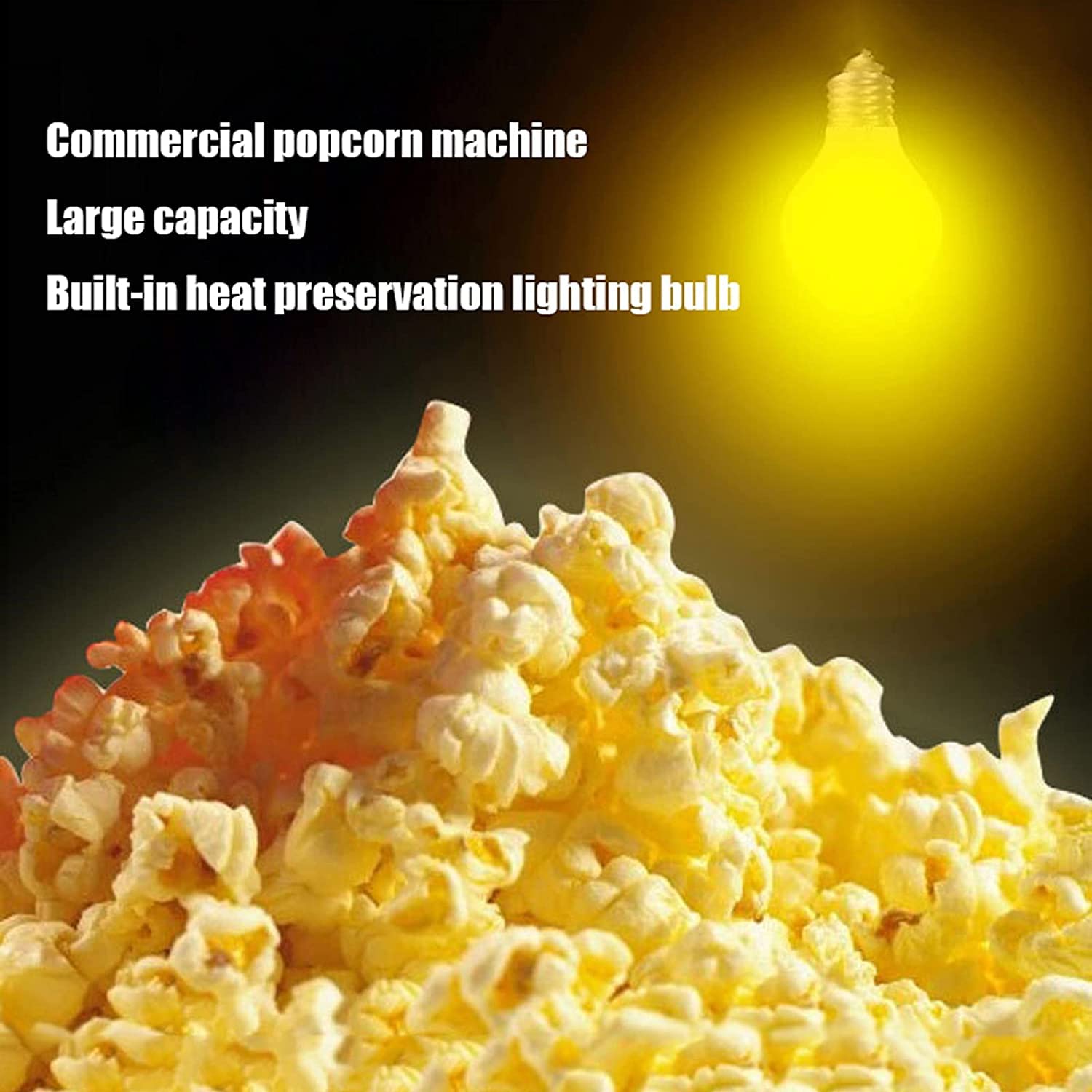 Komercyjna maszyna do popcornu do kina, maszyna do popcornu na gorące powietrze o mocy 1400 W z patelnią zapobiegającą przywieraniu, maszyna do utrzymywania ciepła popcornu
