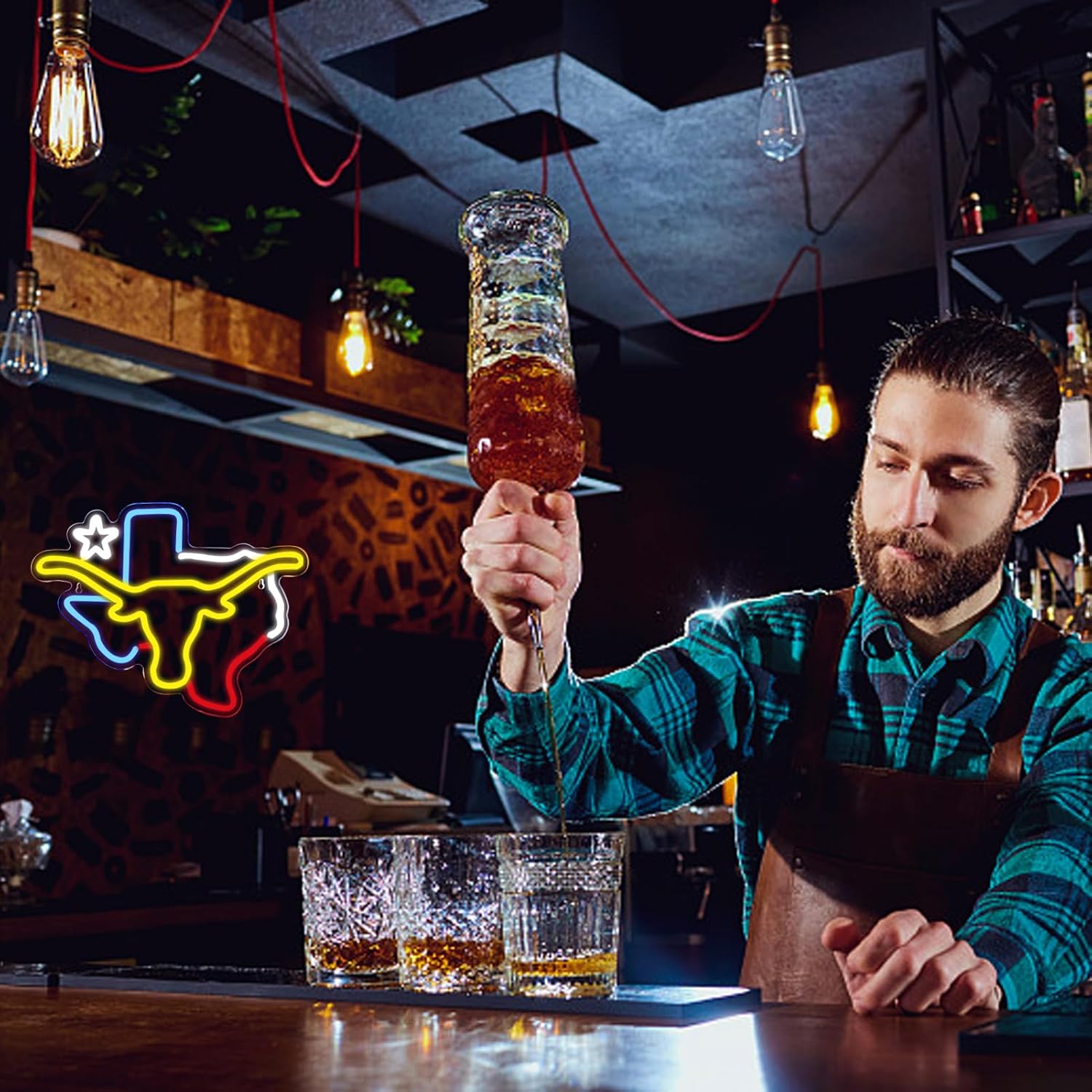 TEXAS Neon Long-horn Sign for Wall Decor -Adjustable Brightness LED Bull Neon Light Signs, Cow Neon Signs - USB Powered Hanging Neon Sign for Game Room, Man Cave, Bar 15.12 IN