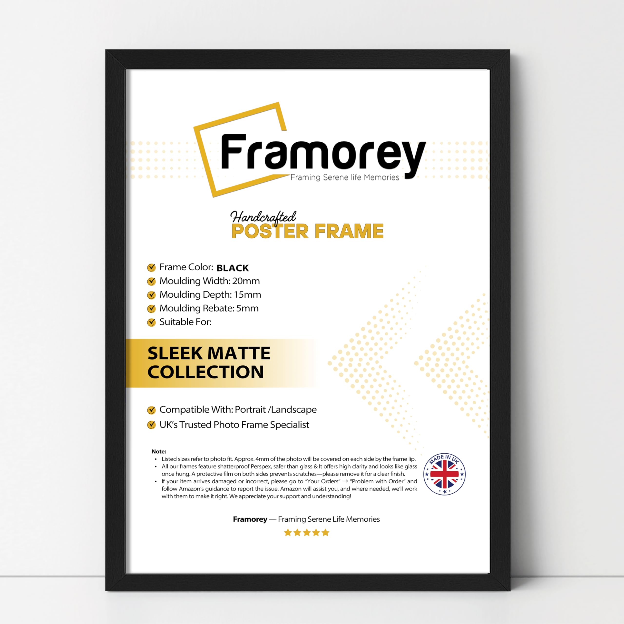 Framorey Framing Serene Life Memories Black Framorey Thin Matt Poster Frame, Wooden Effect Photo Frames, 50X60 Cm Size Picture Frame, Wall Display Hanging Photo Print Frames