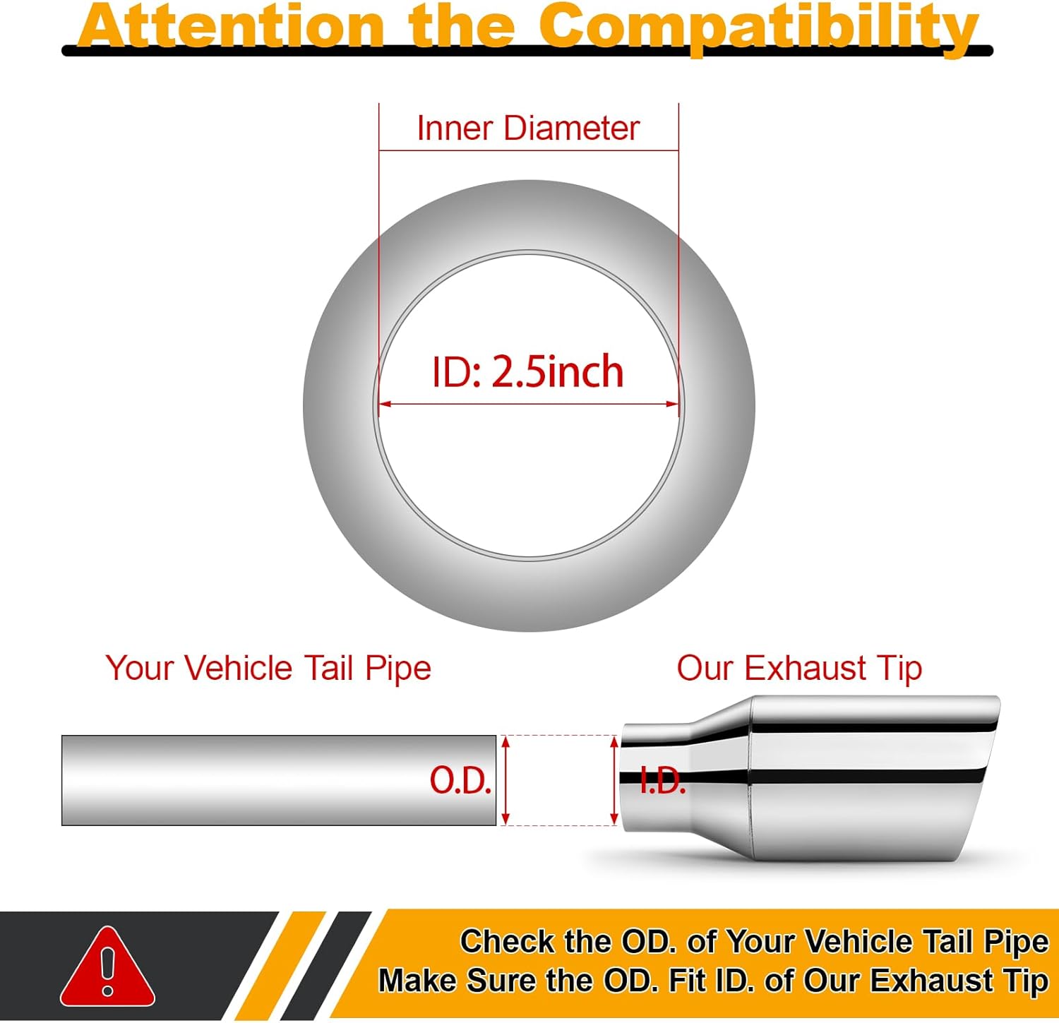Exhaust Tip 2.5" Inlet, 4" Outlet 9" Overall Length, Premium Stainless Steel Double Wall with Rust Resistant Polished Finish, Slant Angle Cut, Weld-On Installation, for Truck Diesel Tail Pipe