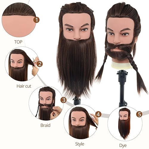 Miniatura 2 de Cabeza de maniquí masculino con cabello, cabeza de maniquí de peluquero de 10 pulgadas, cabeza de maniquí de peluquería de cosmetología para